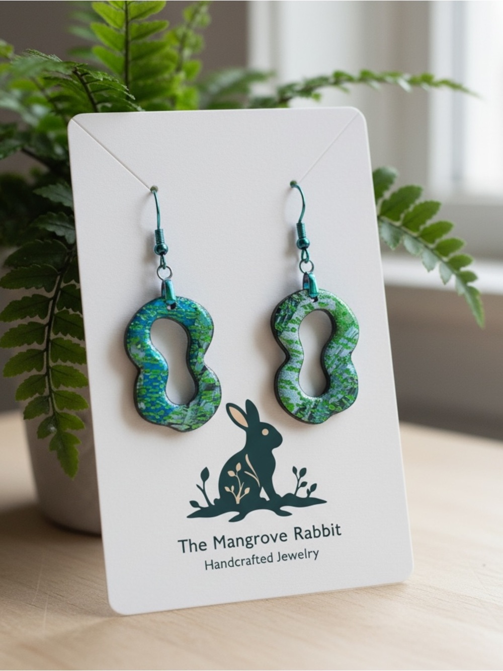 Handmade Blue Green Metallic Polymer Clay Lightweight Dangle Earrings